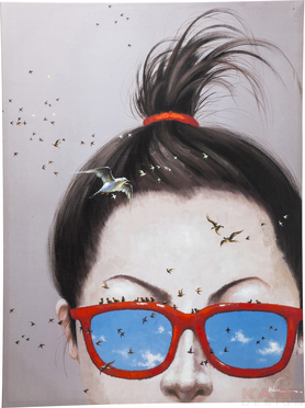 Picture Touched Lady with Birds 160x120cm