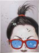 Picture Touched Lady with Birds 160x120cm
